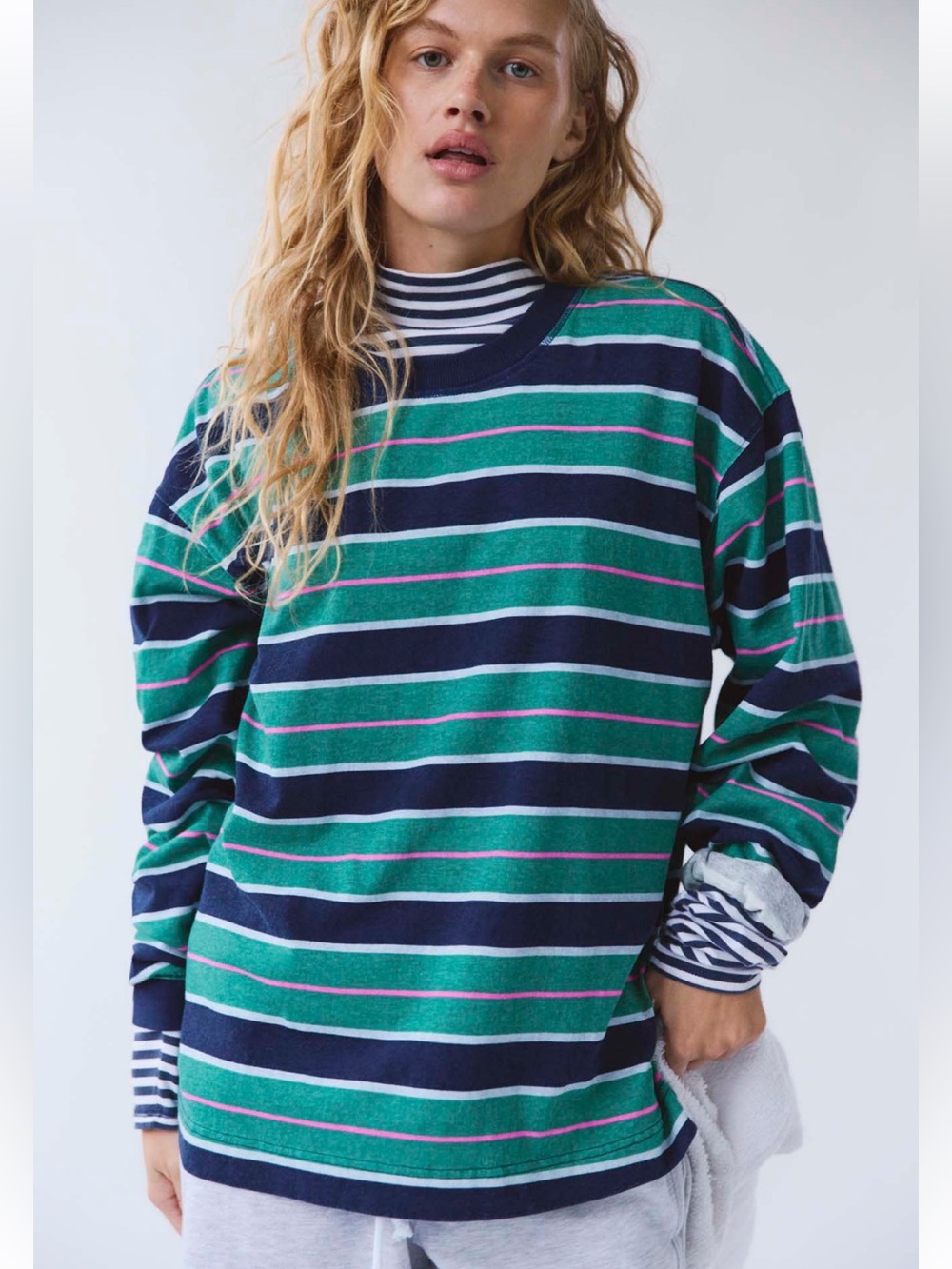 NWT FP Movement by Free People Hustle Striped Layer Navy Green Glow Size Small - Picture 6 of 16